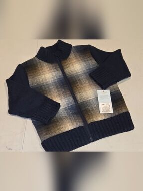 Cat & Jack Kid's Navy Plaid Zip-Front Sweater Coat Size 18M NWT